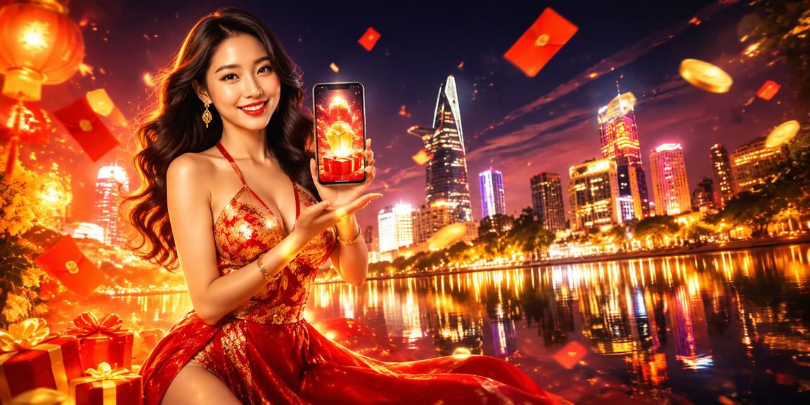 Chợ đêm TP Hồ Chí Minh với phong bao đỏ và thao tác tài chính trên mobile